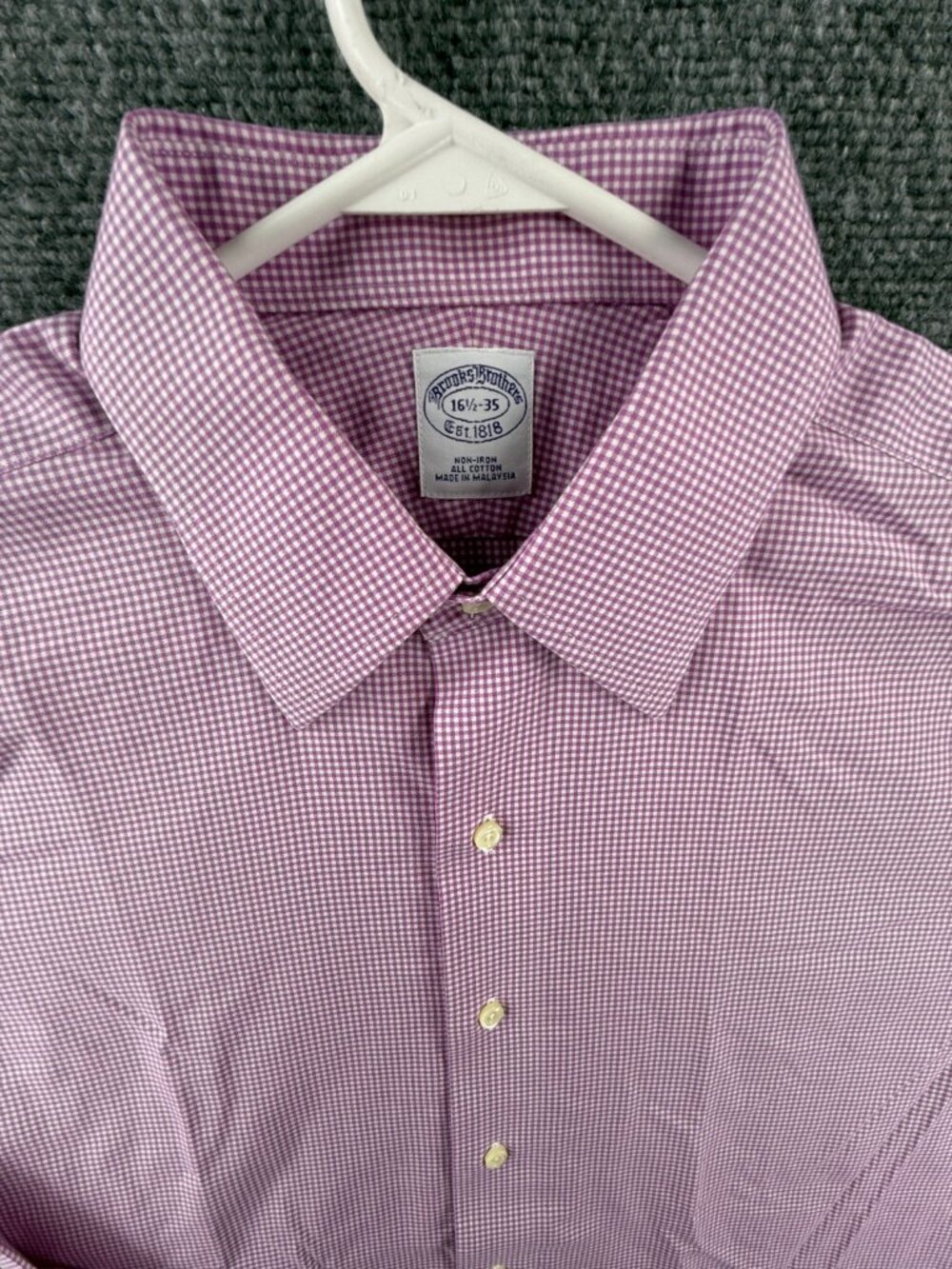 Brooks Brothers Non-Iron Cotton 16.5 35 Check Purple Long Sleeve Office Mens